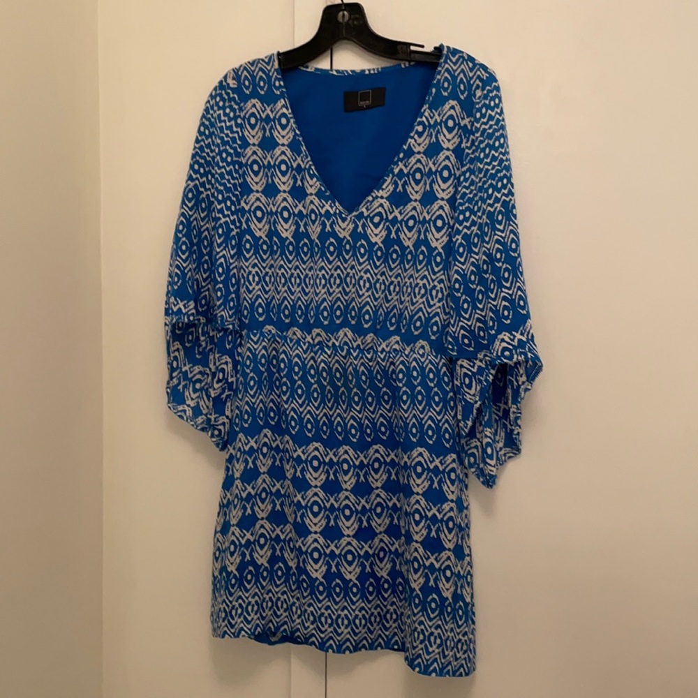 Dolce Vita V neck elastic waist silk blue print dress-3/4 sleeve